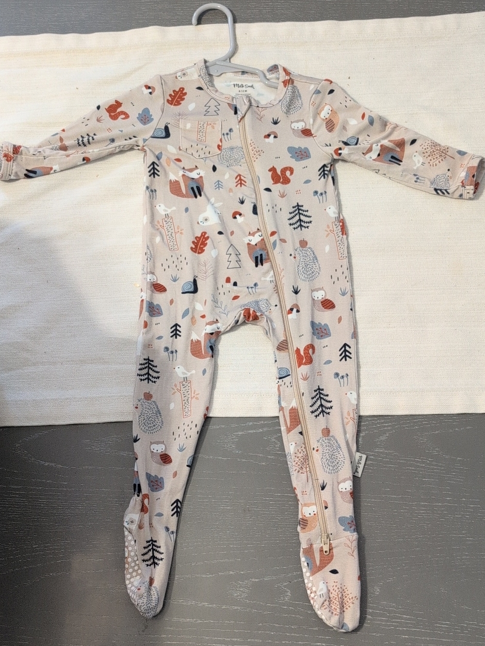 Long Sleeve Footed One-Piece in Beige Woodland Print - Milk Snob